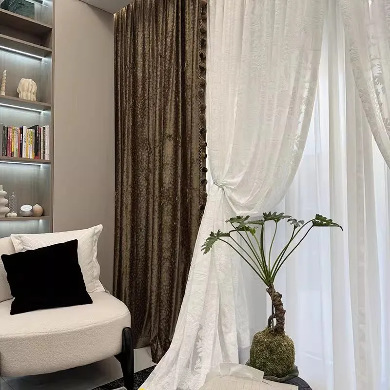 French Medieval Italian Curtains for Living Dining Room Bedroom Retro German Ice Flower Velvet Balcony Customized