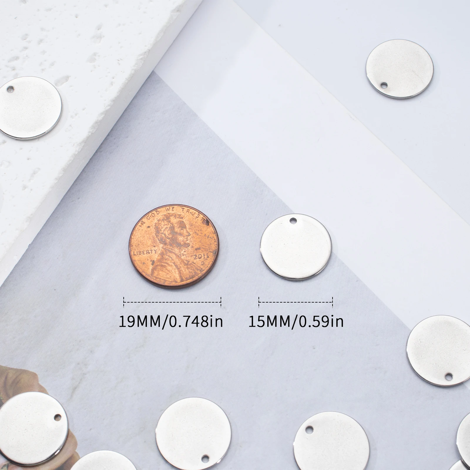 5PCS 15mm Laser Engraved Logo Tags Stainless Steel Circle Tag Round Charm Engravable Pendants for Jewelry Making