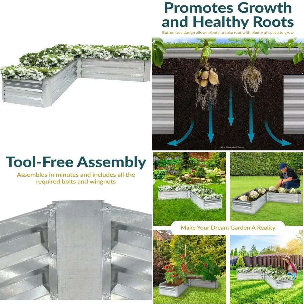 

Galvanized Metal L-Shaped Raised Garden Bed for Outdoor Vegetable and Flower Gardening - 11.75H x 11.75W - Silver Finish