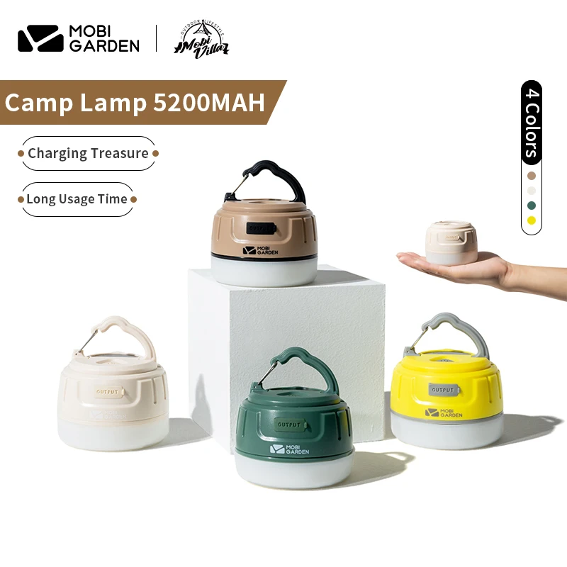 MOBI GARDEN Outdoor Ultralight MINI Camp Lamp LED 5 Lighting Mode Absorption Lamp 8-50H Lighting Time 5200mAh ABS IPX6 Tent Lamp