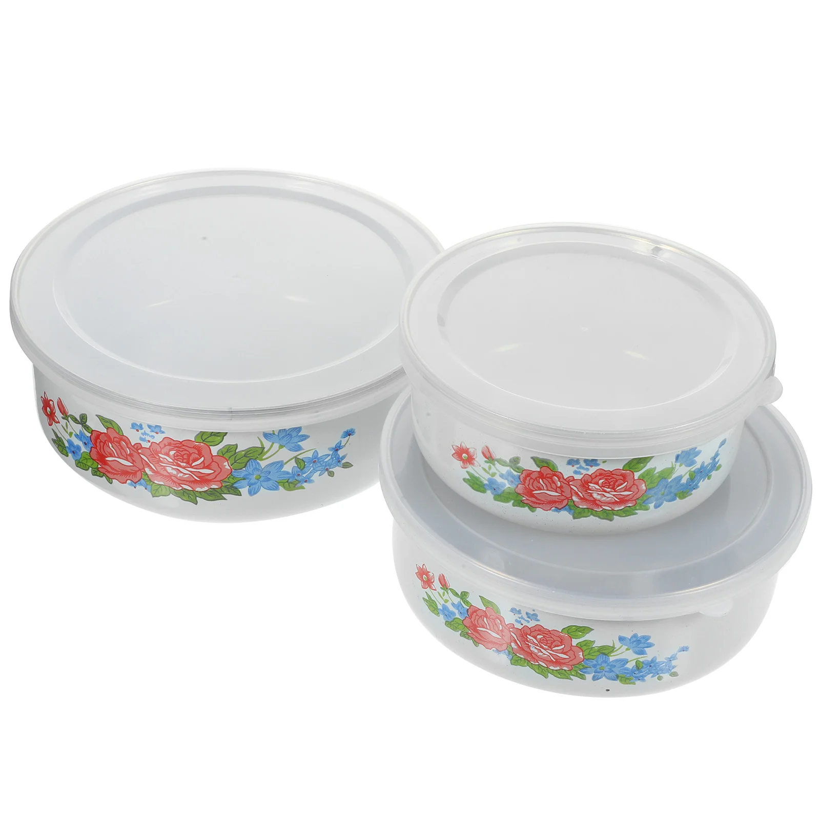 

3 Pcs Mixing Bowls Fresh-keeping Enamel Lunchbox Noodle Vintage Food Large Colorful Student