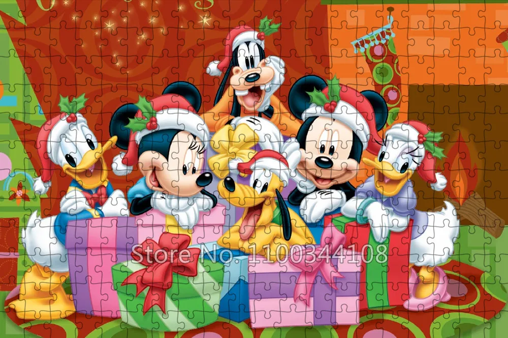 Disney Christmas Themed Puzzle Mickey Minnie Donald Duck Jigsaw Puzzles Cartoon Toys Children's Christmas Gifts New Year's Gift