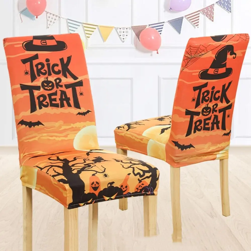 

Pumpkin Halloween Chair Cover Skull Pattern Stretch Halloween Dinner Chair Seat Cover Soft Pink Festival Table Decor