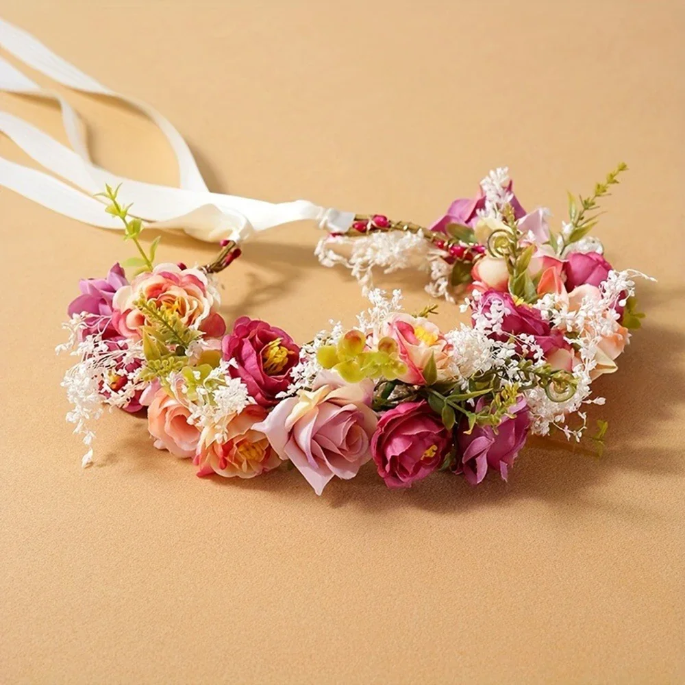 1pc Bridal Wreath Hot Selling Headwear Elegant Korean Dry Flower Hair Accessories Beach Vacation Photography Accessories