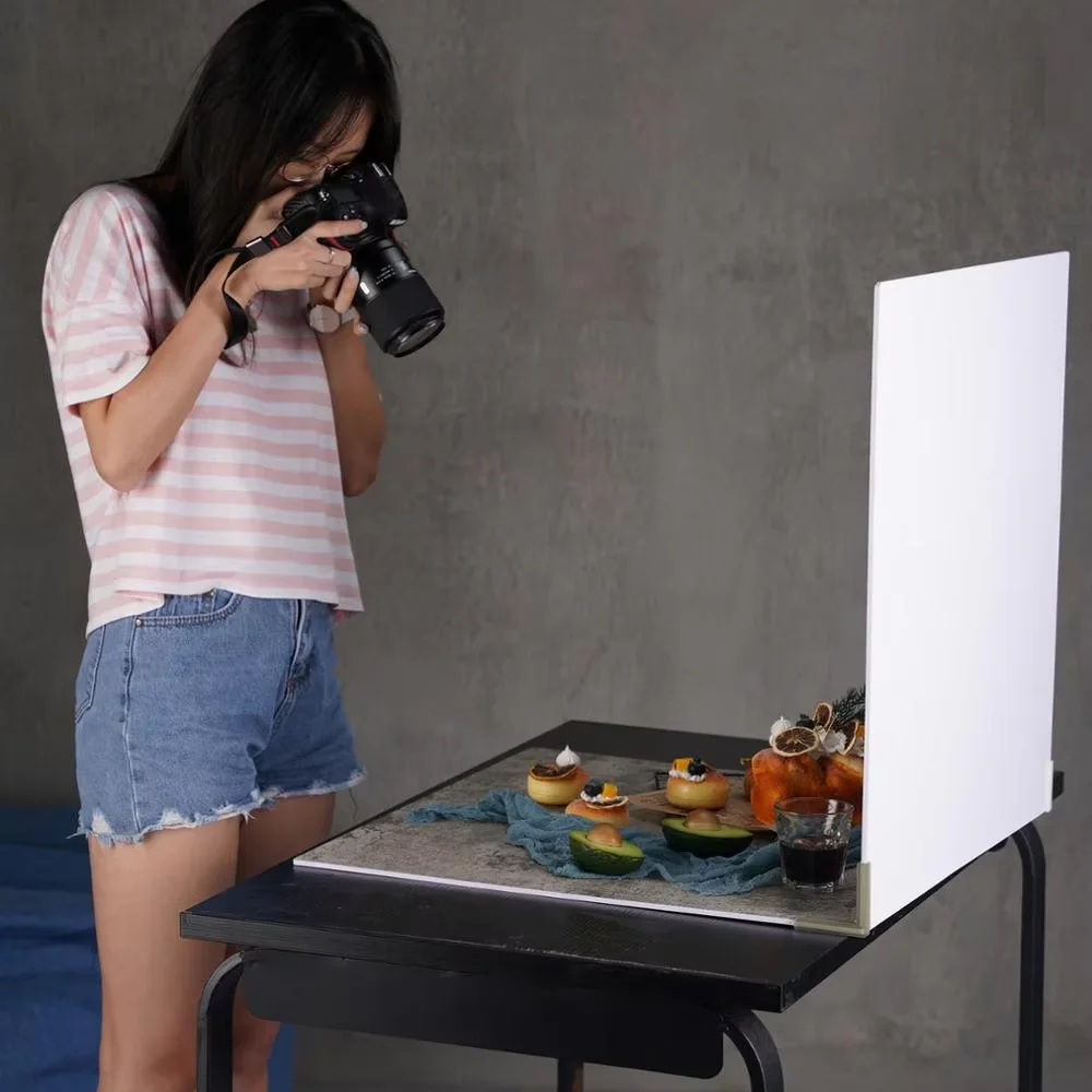 Selens 60x60cm Photography Backdrop Board +Bracket Clips Double Sided Waterproof 3D Marble Cement Wood for Photo Food Jewelry