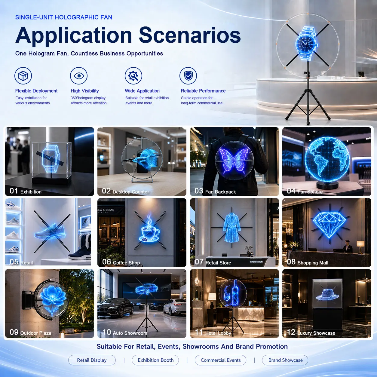 100CM 3D Hologram Equipment in Air Video Display Indoor Advertising Holographic Projector LED Fan