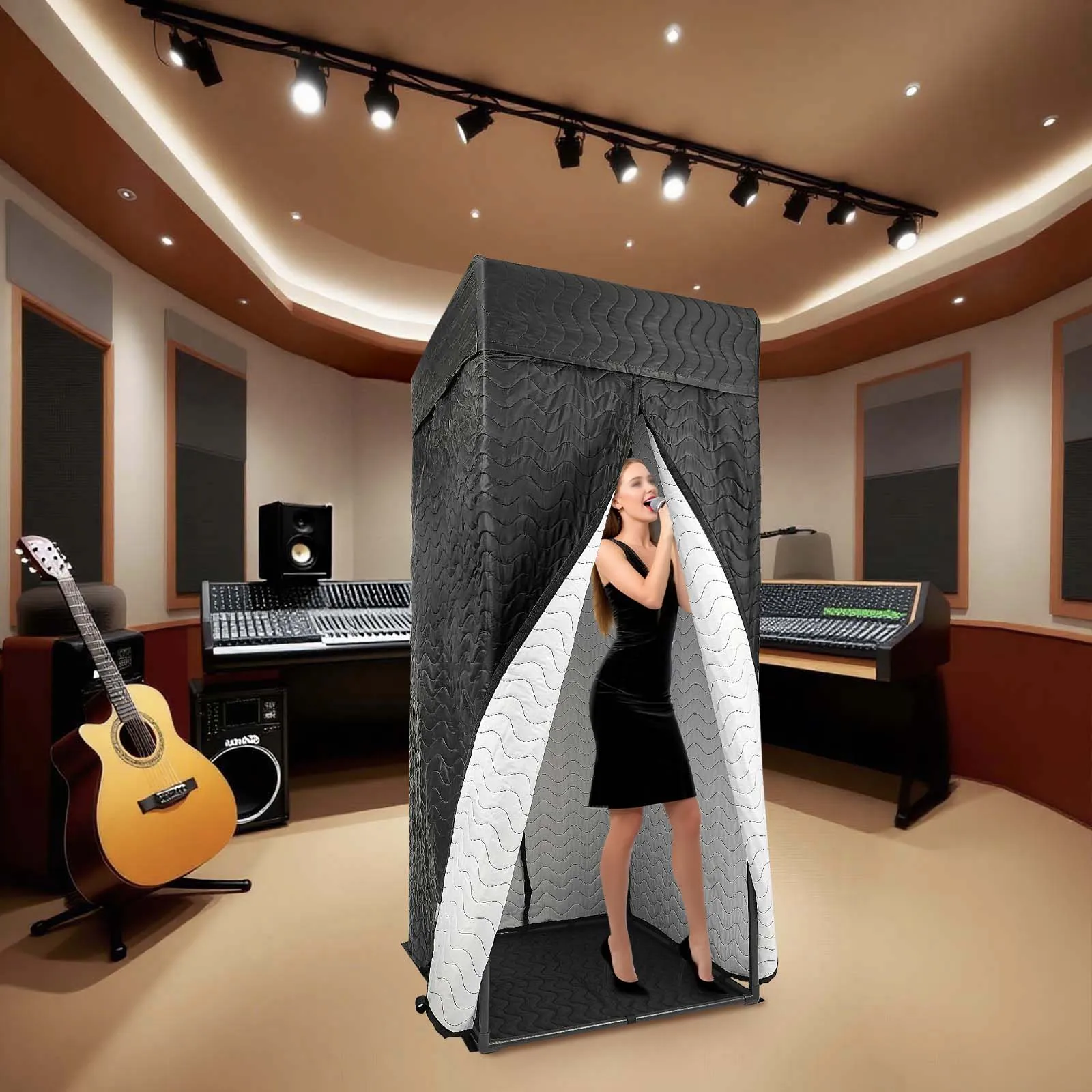 Cabina vocal portátil de 33,5 "x 33,5" x 78,7 "cabina de grabación de estudio en casa para Podcast con soporte para teléfono y bolsa de transporte