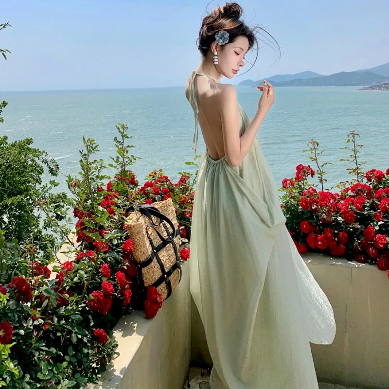 

NEW Fairy Lolita Beach Holiday Dresses Elegant Ladies Long Celebrity Bridesmaid Sundress 2024 Mint Summer Loose Women Chic Dress