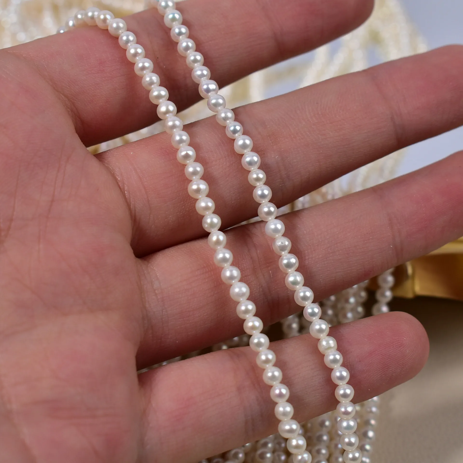 3-3.5mm Cost-Effective Natural Freshwater Seedless Pearl Loose Pearls Near-Round Pearl Necklace Raw Materials Accessories Supply