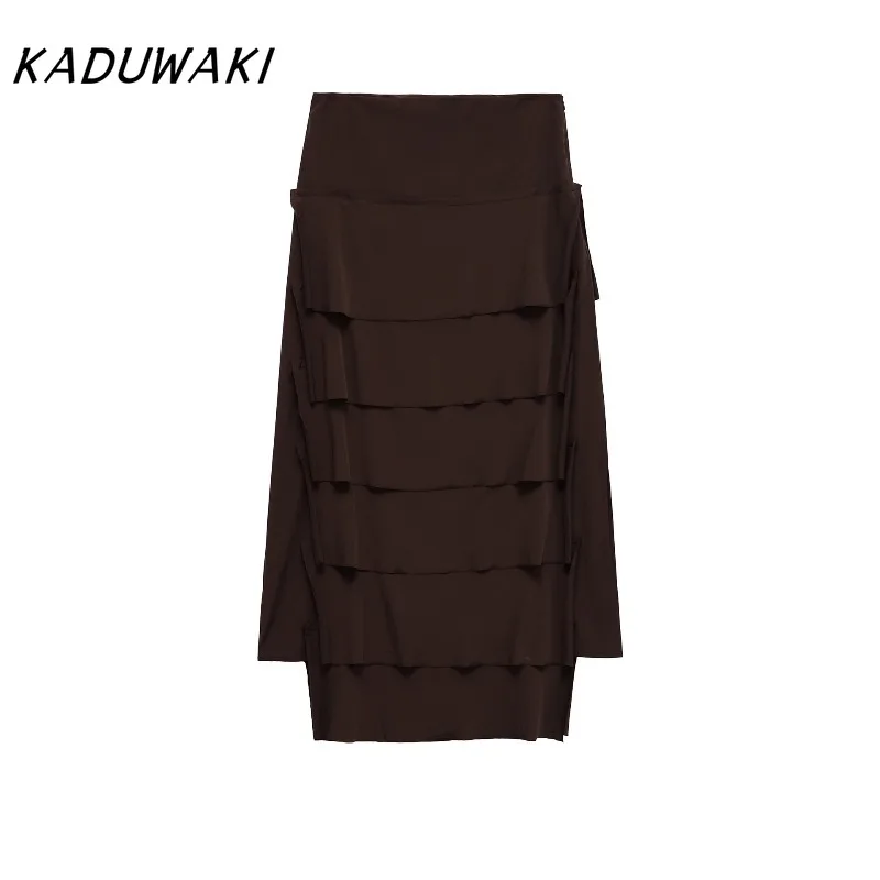

KADUWAKI American Retro Summer New Wave Hippie Romantic Brown Skirts Elegant Cascading Decoration Cake Skirt Long Skirt 니트 스커트