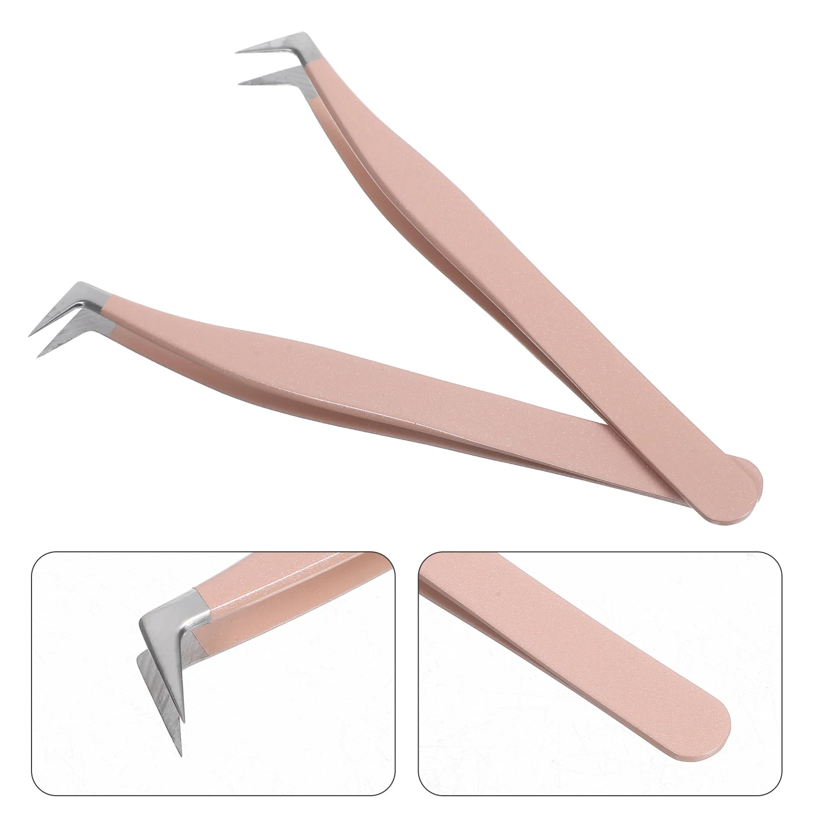 

2Pcs Beauty False Eyelash Tweezers Pink Curved Tip Precision Stainless Steel Lightweight Ergonomic Design for Lash Extensions
