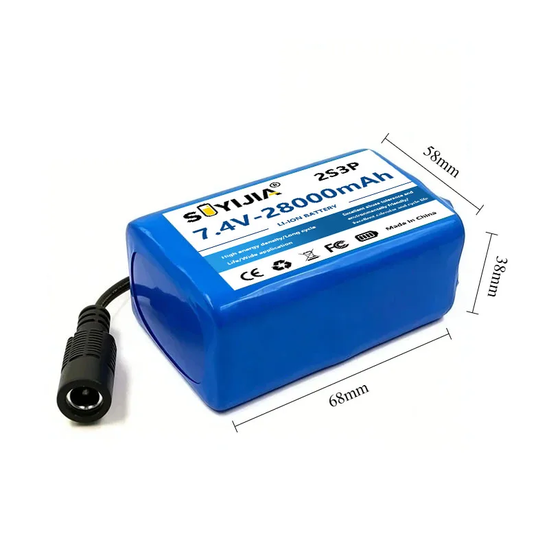 7.4/8.4V 28000mAh 2S3P 18650 Rechargeable Battery with BMS, for LED Headlights, Fans, and Speakers 8.4V Low-power Appliances