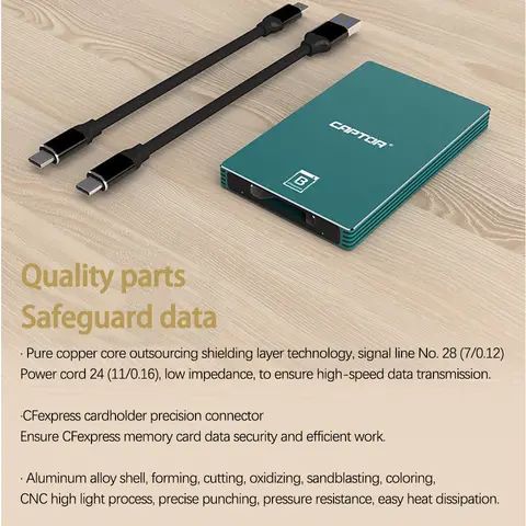 CAPTOR CFexpress Type-B 카드 읽기 USB 3.1 Gen2 10Gbps Type-C 인터페이스 Canon Nikon Panasonic DJI Fuji용 고속 카드 리더기