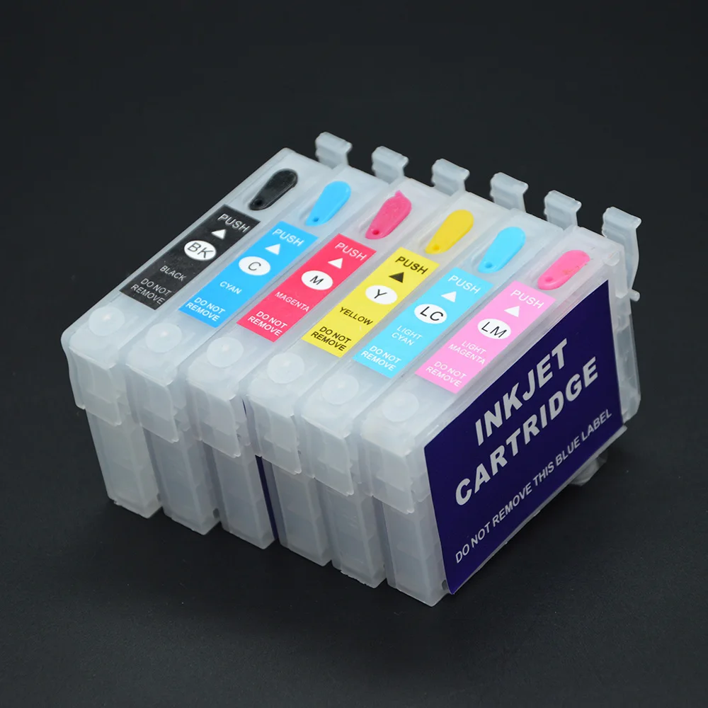 6-farbige Nachfülltintenpatrone ohne Chip für Epson 1390 1400 1410 1430 1500 W R270 T50 P50 T60 R330 R265 R285 R360 TX800 R295 TX820