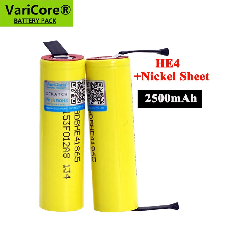 New Original HE4 2500mAh Li-lon Battery 18650 3.7V Power Rechargeable batteries Max 20A,35A discharge + Nickel sheet