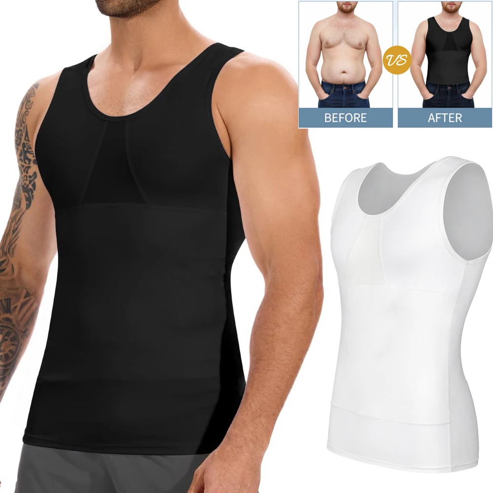 Men Compression Vest Body Shaper Breathable Tummy Control Shapewear Double Layer Abdomen Pressure Slimming Undershirt