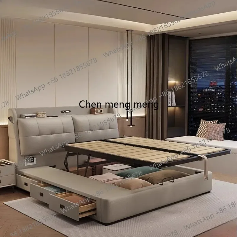 

E136 Master Luxury Bed Waterproof Bedroom Organizer Storage Nightstands Bed Cream Deluxe Camas De Dormitorio Home Accessories