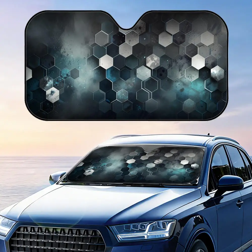 

Abstract Hexagon Pattern Sun Visor Aluminum Foil Windshield Sunshade with Reflective UV Block Heat Insulation