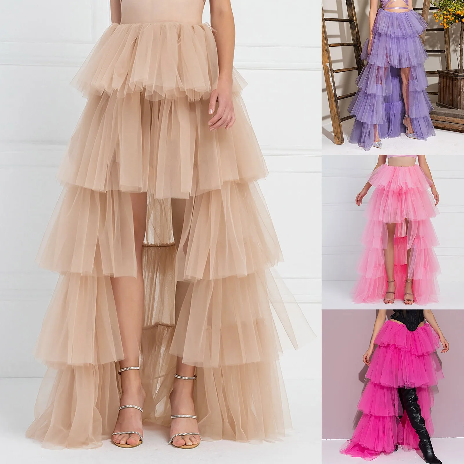 

Punk Tulle Gown Under Petticoat Casual Ball Party Outfit 2024 New High Low Tulle Skirt Tiered Ruffles Asymmetrical Prom Skirt