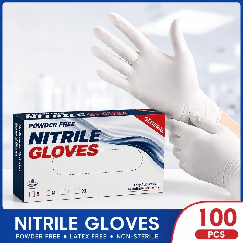 100PCS  Disposable White Nitrile Cleaning Gloves All‑Season Kitchen Gloves for Hairdressing Manicure Dishwashing Tattoo