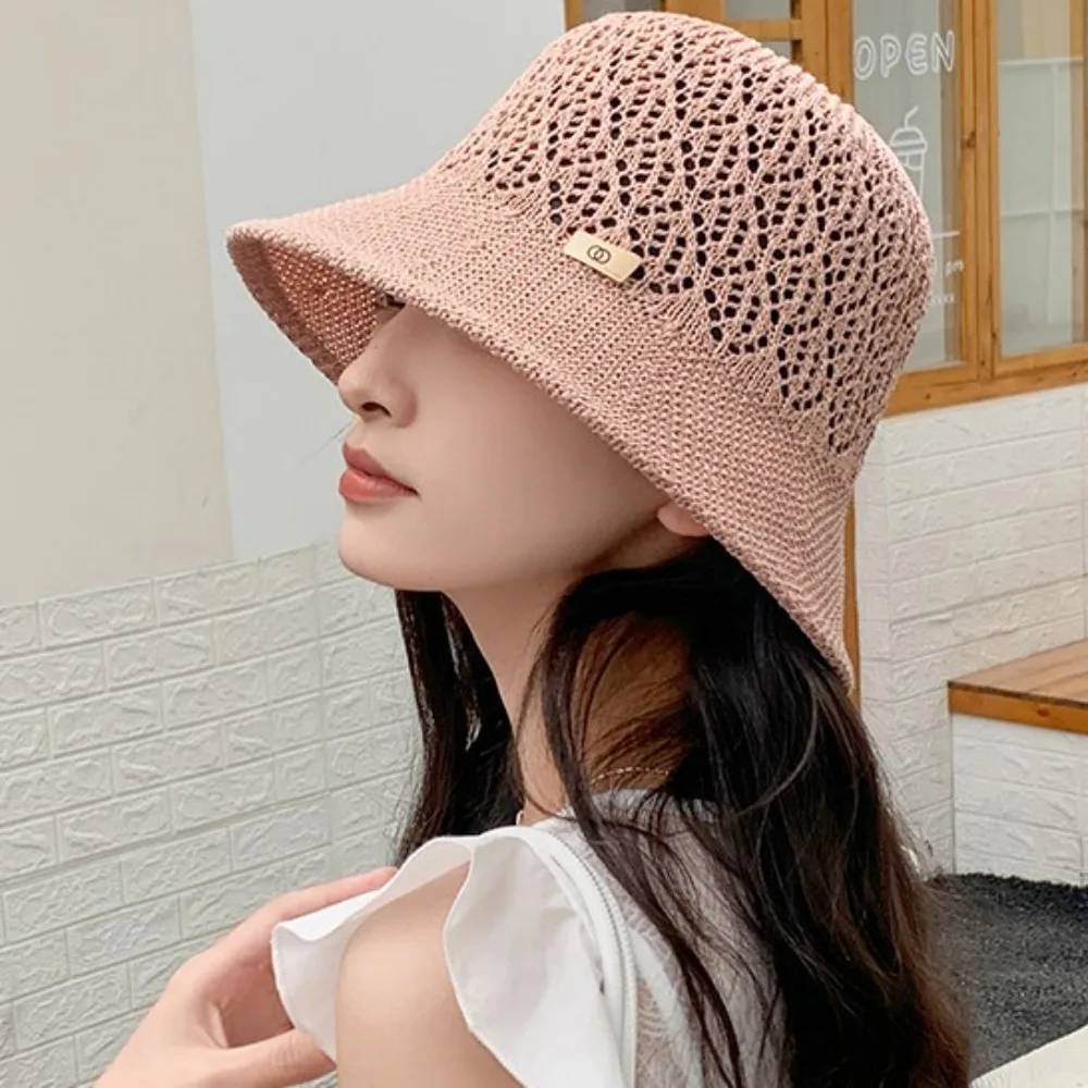 5 Colors Cotton Hollow Fisherman Hat Sun Protection Soft Woven Bucket Hat Circular Korean Style Breathable Beach Hat School