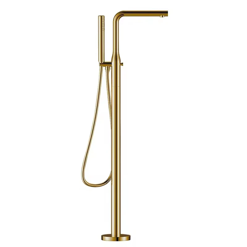 

Homedec Modern Brass Brushed Gold Elegant Freestanding Bathtub Faucet Tub Filler Floor Standing Bath Faucet With Handheld Shower