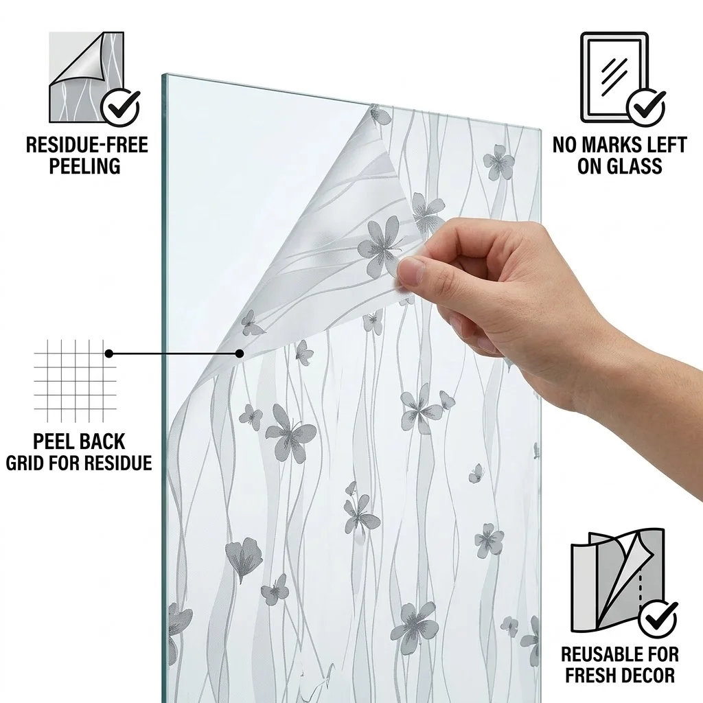 Frosted Butterfly & Flower Privacy Window Film Self-Adhesive Soft Light Transmission Anti-Peep Waterproof PVC Glass Cover