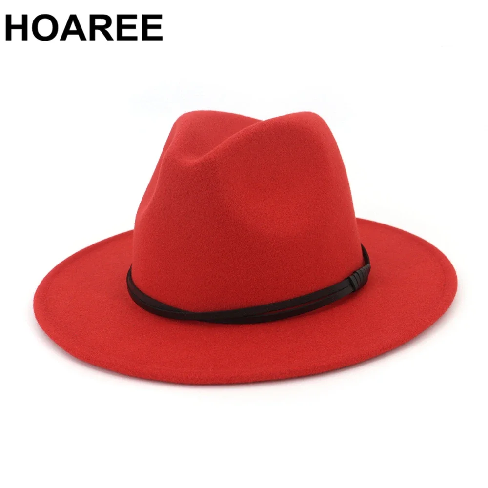 Chapeau Fedora noir à large bord avec ceinture en cuir pour hommes et femmes, salle de bain Flae, décontracté, solide, vintage, automne, hiver