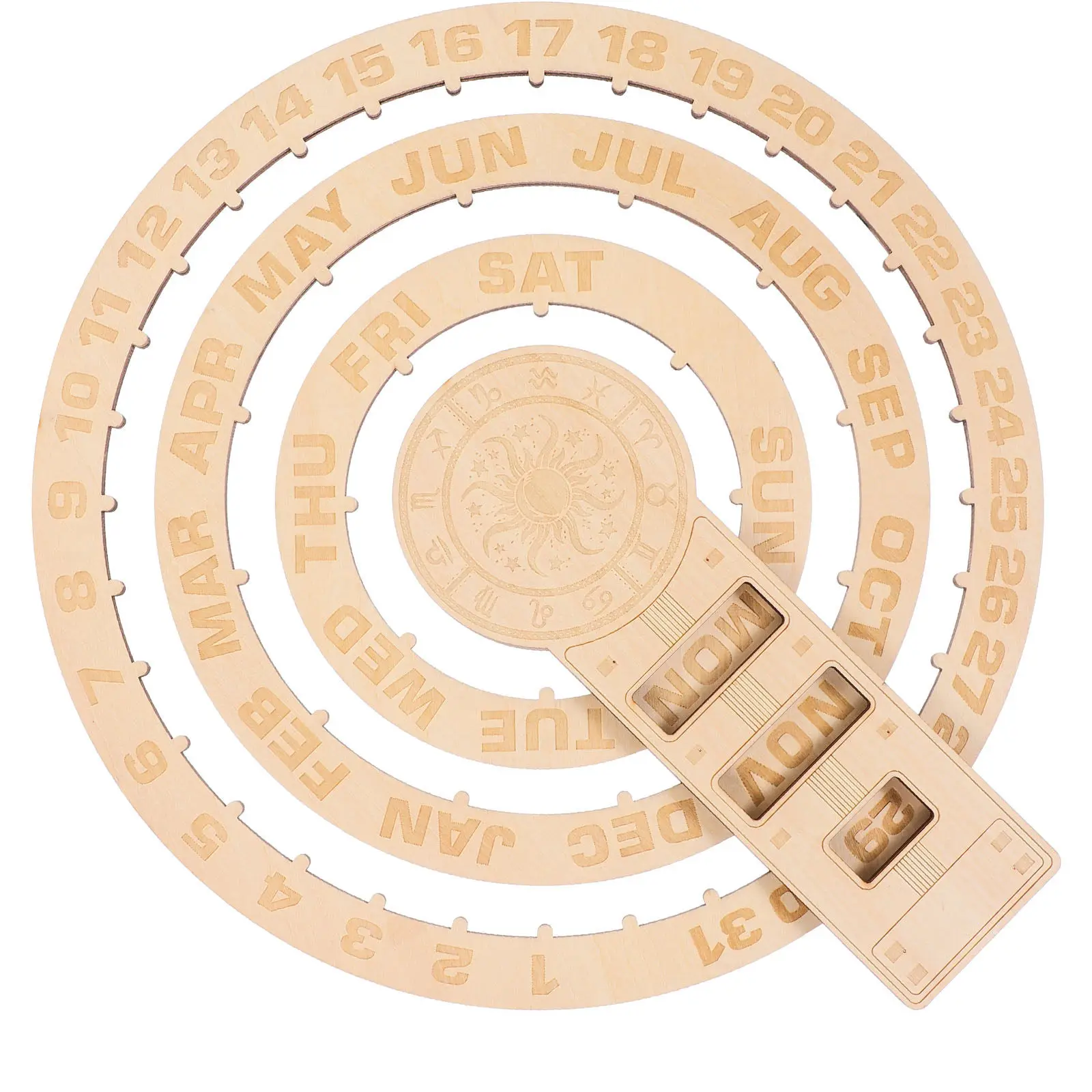 

Vintage Wooden Perpetual Calendar Wall Hanging Rotating Date Month Day Display Decorative Desk Kitchen Bookshelf Home Office