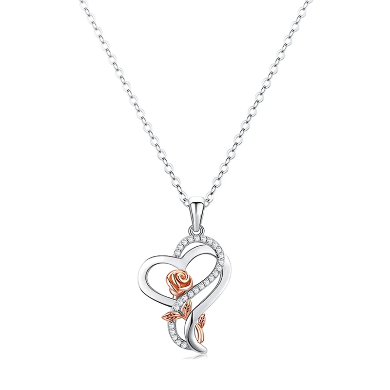 Huitan Mode Rose Gold Farbe Rose Blume Anhänger Halskette für Frauen Ästhetische Herz Liebe Halskette Jahrestag Geschenk Neue Schmuck