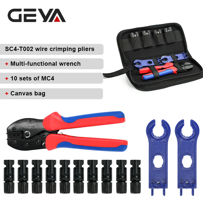 GEYA Solar Crimping Tool Kit for Solar Panel Cable 14-10AWG PV Connector Kit Includes 10 PCS 1000V 30A Connector Spanner Wrench