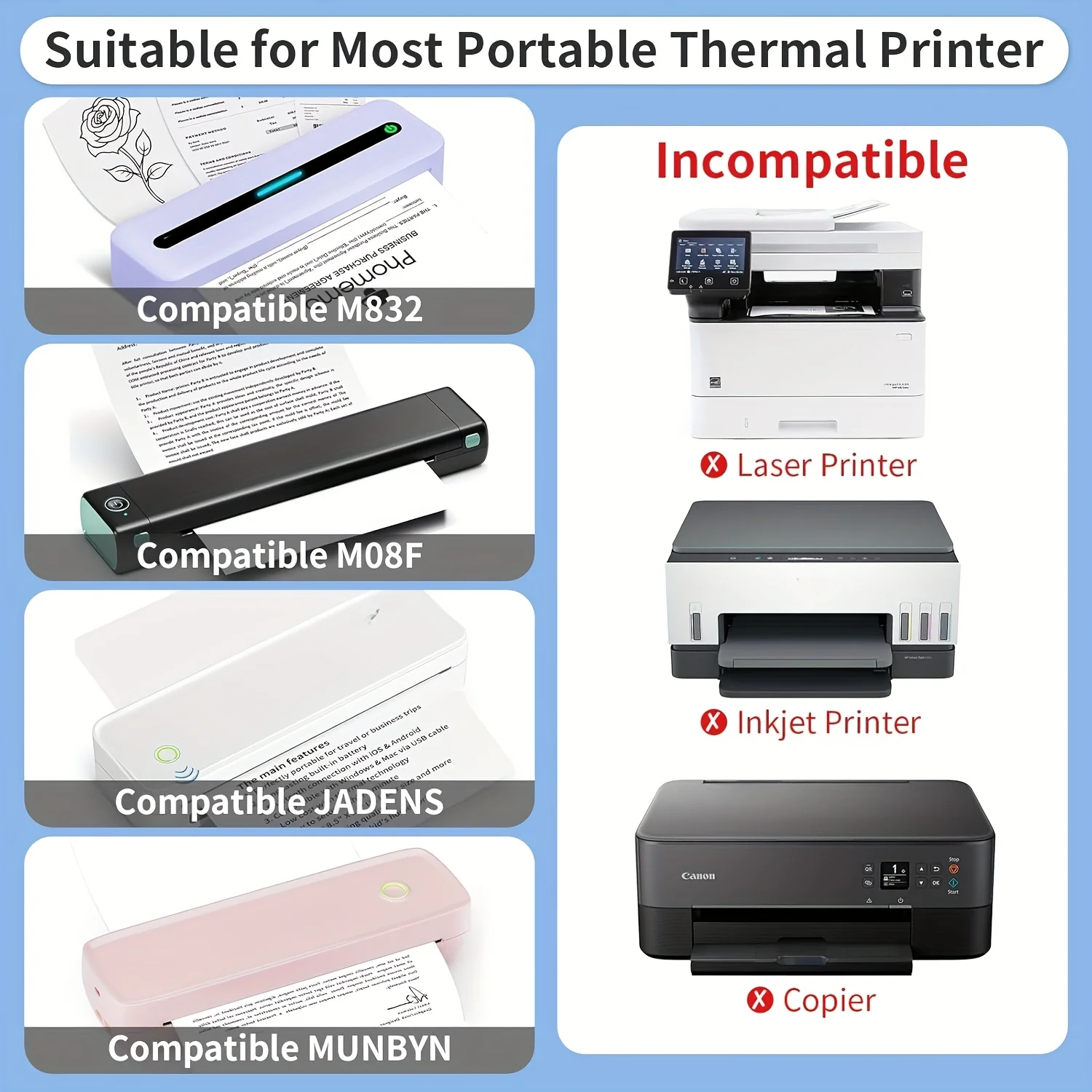 100/200 ورقة ورق حراري مقاس A4 - قابل للطي مستمر، 20.98*29.69 سم، طابعات محمولة مناسبة للدراسة/المنزل/المكتب #4