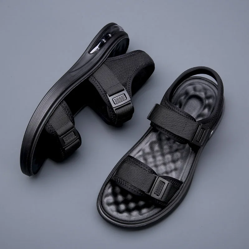 New Summer Shoes Men Sandals Soft Cloth Summer Holiday Mens Beach Sandals Flat Non-slip Male Footwear Black A4520