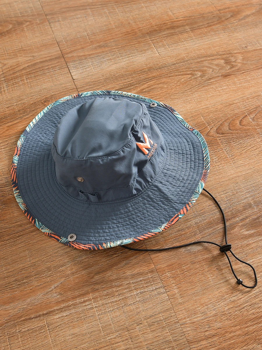 Outdoor Casual Fishing Cap Men's Summer Climbing Hat Breathable Quick-Drying Polyester round Top Large Brim Travel Hat