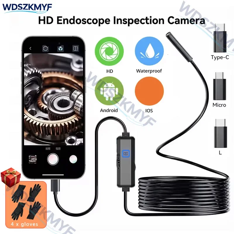 

Max 16.4ft 8mm Endoscope Automotive Boroscope Inspection Device Camera 1/2/5m For IOS Android Smart Phone Type C Cars Mobile