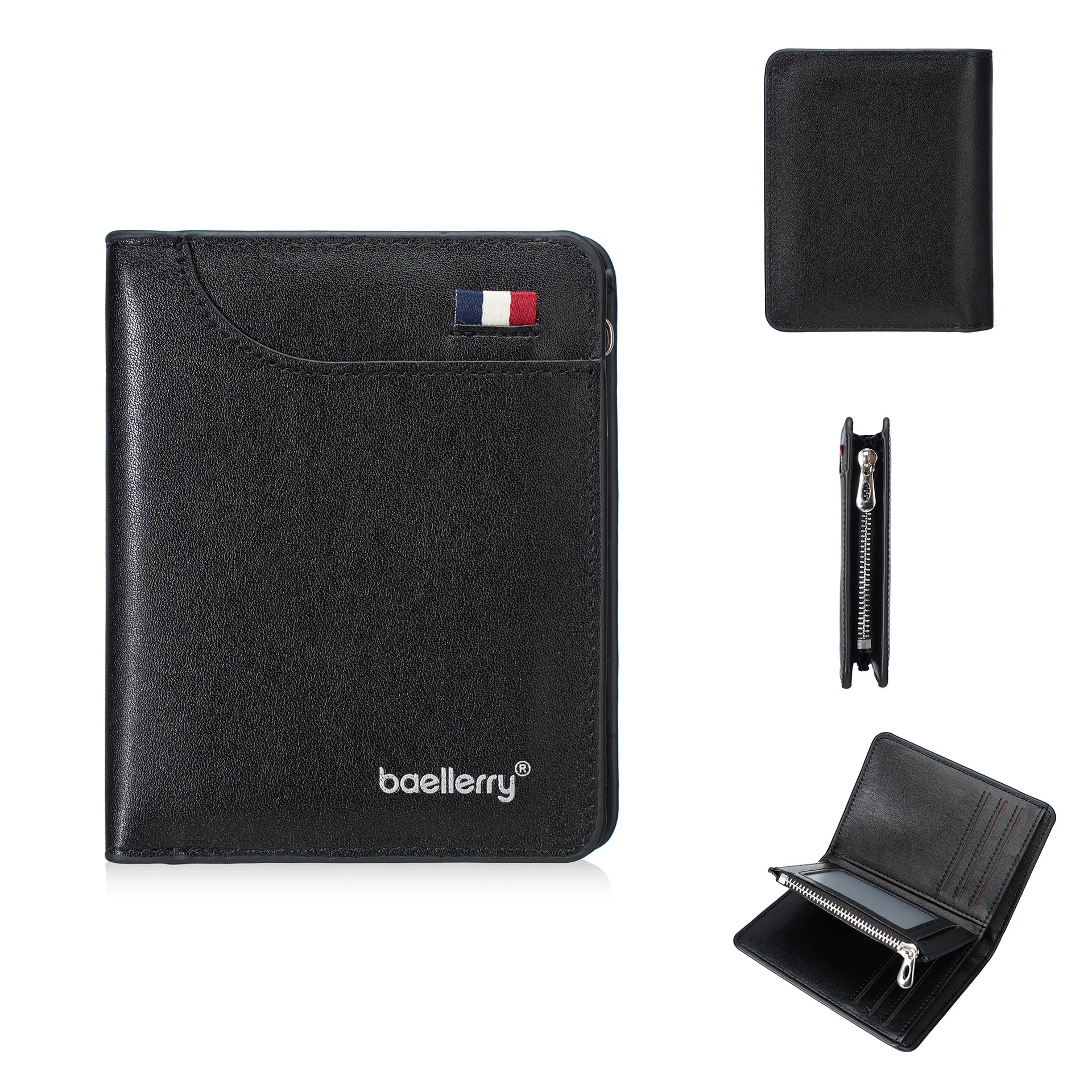 1 قطعة محفظة Baellerry الرجالية القصيرة مع فتحات بطاقات متعددة + جيب للعملات المعدنية بسحاب، هدية عصرية للرجال