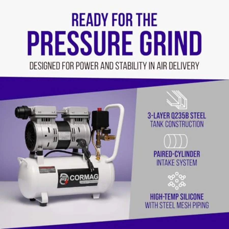 ضاغط هواء كهربائي 120 فولت منفاخ لإطارات السيارة مع خزان لتفصيل إصلاح السيارات رذاذ اللوحة الخشبية تسمير 6.3 جالون O #2