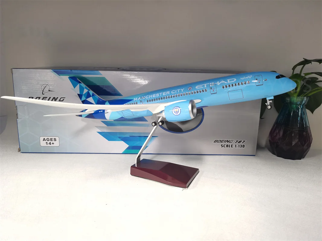 1:130 Scale 43 cm 787 Boeing Jetliner Etihad B787 Aircraft Model Die-Cast Resin Plane Jewellery With LED Lights Can Be A Gift