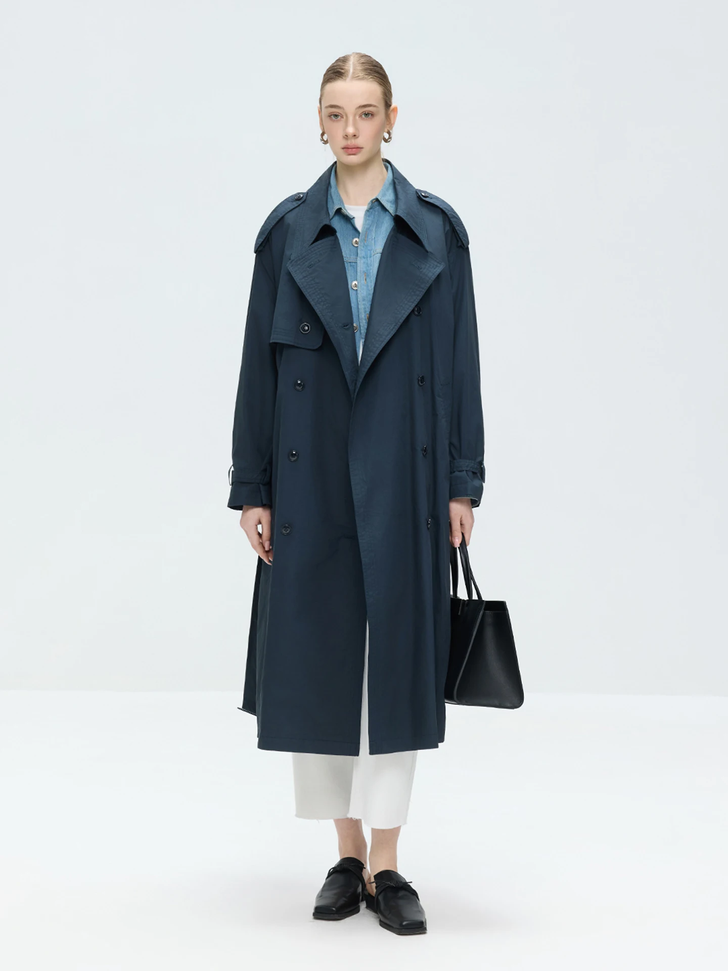 

Ele Old Money Sle Knee-Length Coat Double-Breasted Midi Pants Autumn Winter Outerwear Casual Loose Fit Cotton Coat