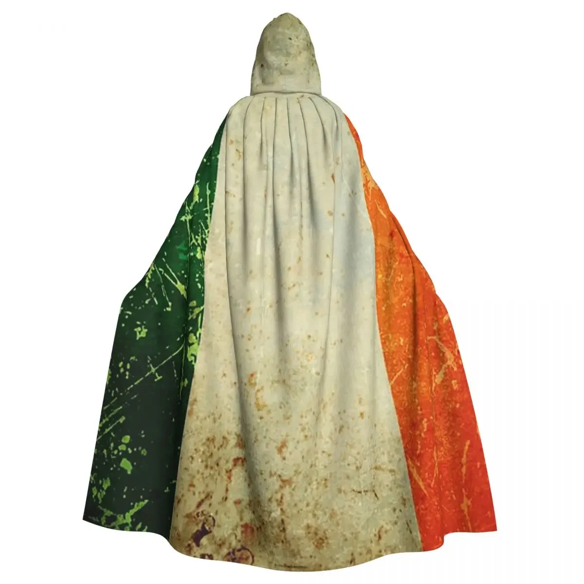 Custom Scratched Metal Irish Flag Long Hooded Cloak Witch Medieval Costume Cosplay Cape HalloweenCoat Adult Unisex