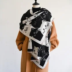 2024 New Fashion Cute Cat Ladies' Jacquard Pashmina Cashmere Scarf Winter Thick Warmth Shawl Coldproof Windproof Blanket Scarf