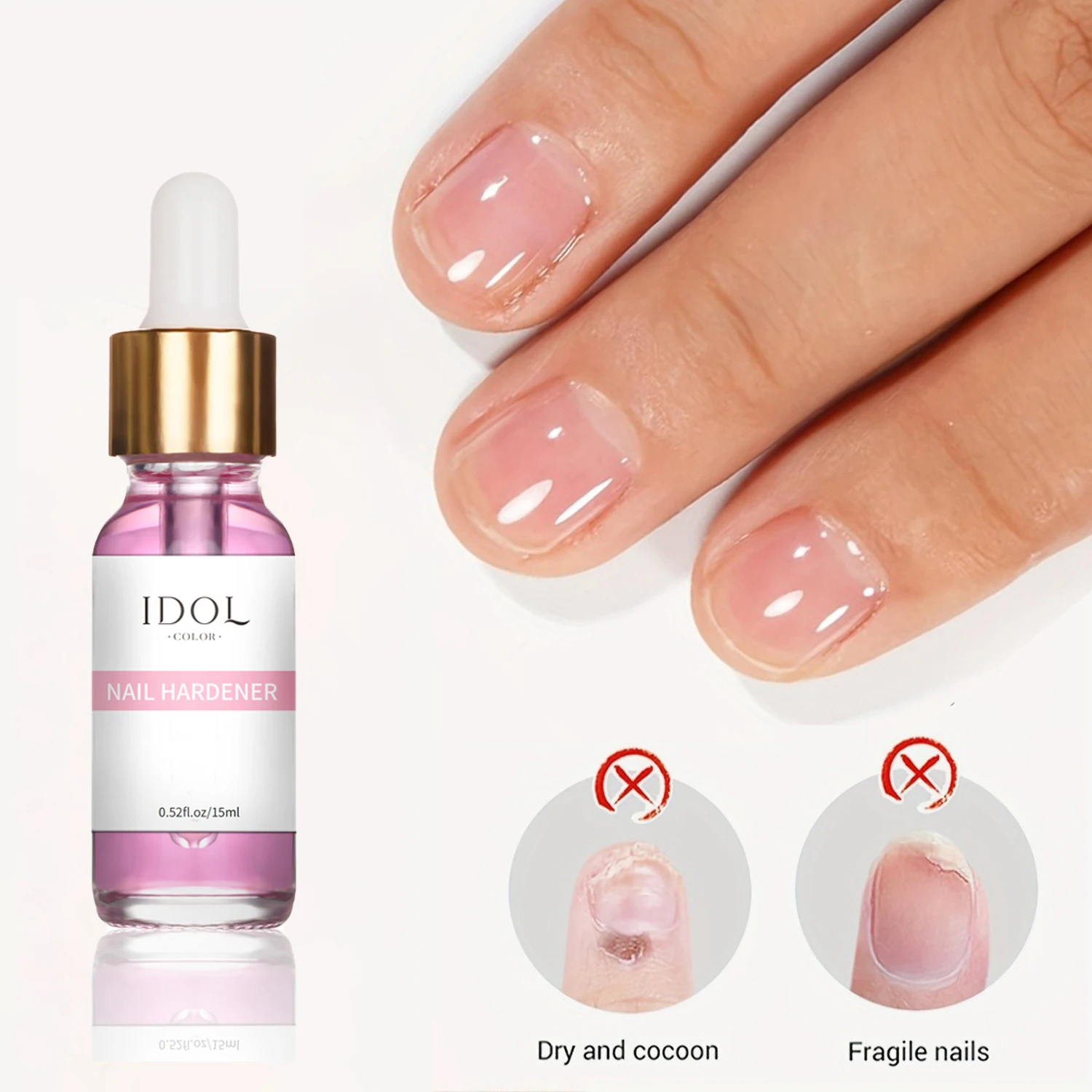 IDOL COLOR Durcisseur d'ongles, répare et nourrit les ongles endommagés, améliore la brillance des ongles, la dureté et la ténacité, 0,51 FL Oz