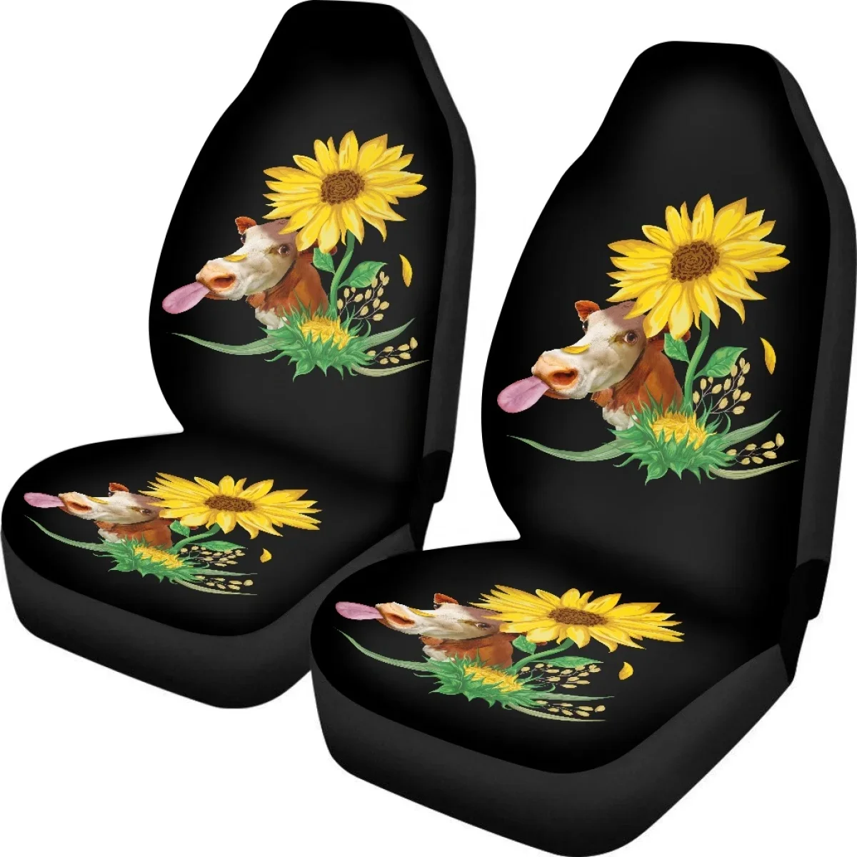 INSTANTARTS Sunflower Cow Print Vehicle Seat Covers Waterproof Car Protector 2pcs/Set Easy to Clean Front Car Seat Covers Gifts