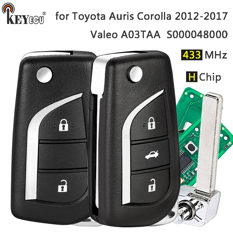 

KEYECU 433 МГц ASK H G Chip Valeo A03TAA S000048000 Откидной дистанционный брелок для Toyota Aygo Corolla Auris 2012-2017 подходит для Verso Avensis