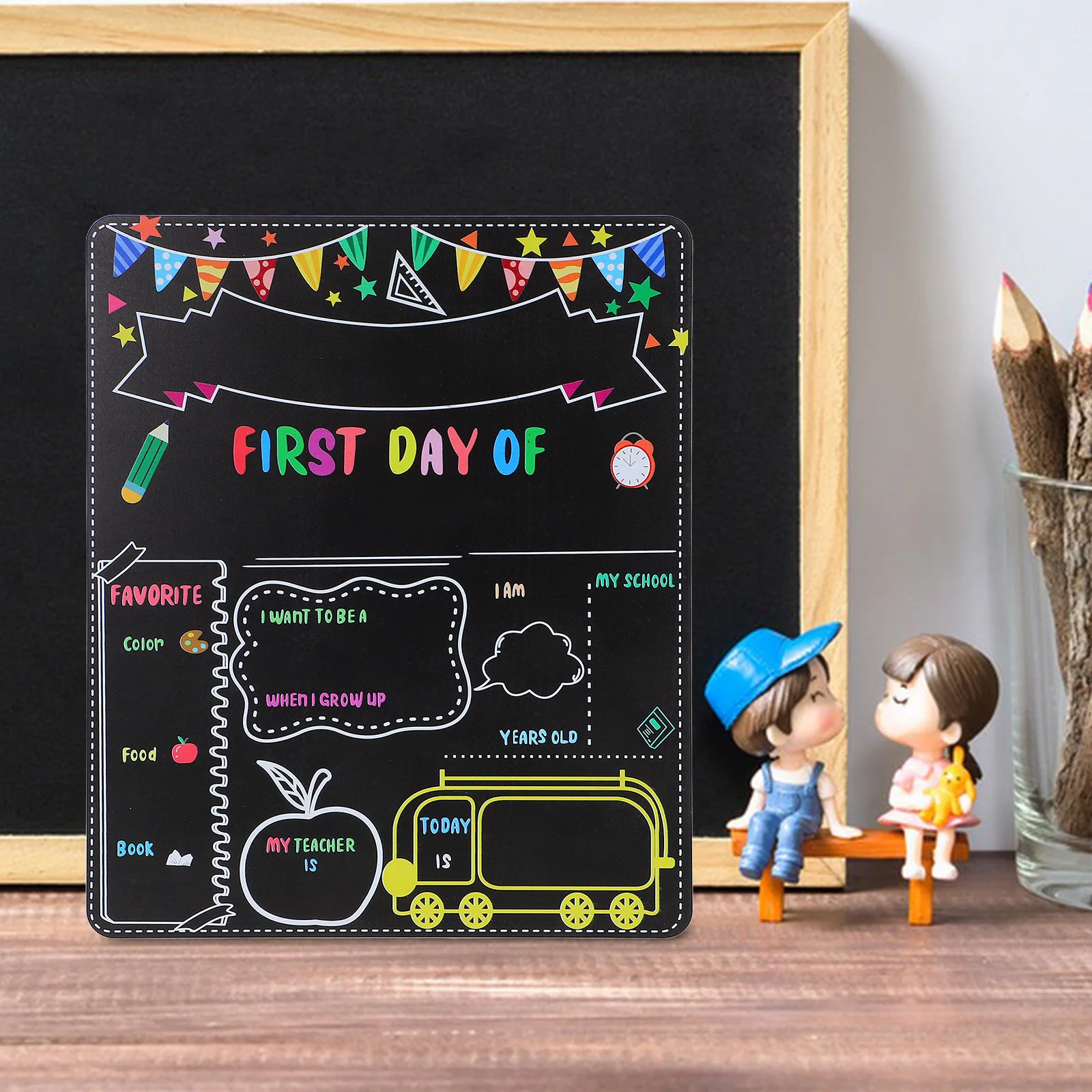 

Double-Sided Chalkboard Sign First Day School Preschool College Lightweight Wood Wall Hanging Reusable