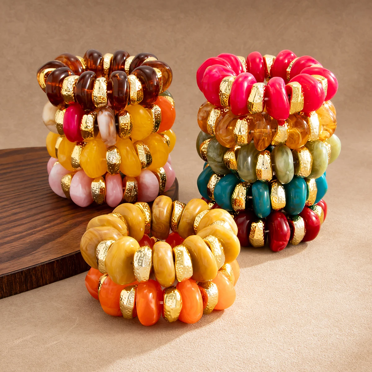 Ingemark Retro Buntes Dickes Harz-Acryl-Perlenarmband für Damen, Übertriebenes Mehrschichtiges Stapelbares Elastisches Armband, Party-Schmuck – Detail 10