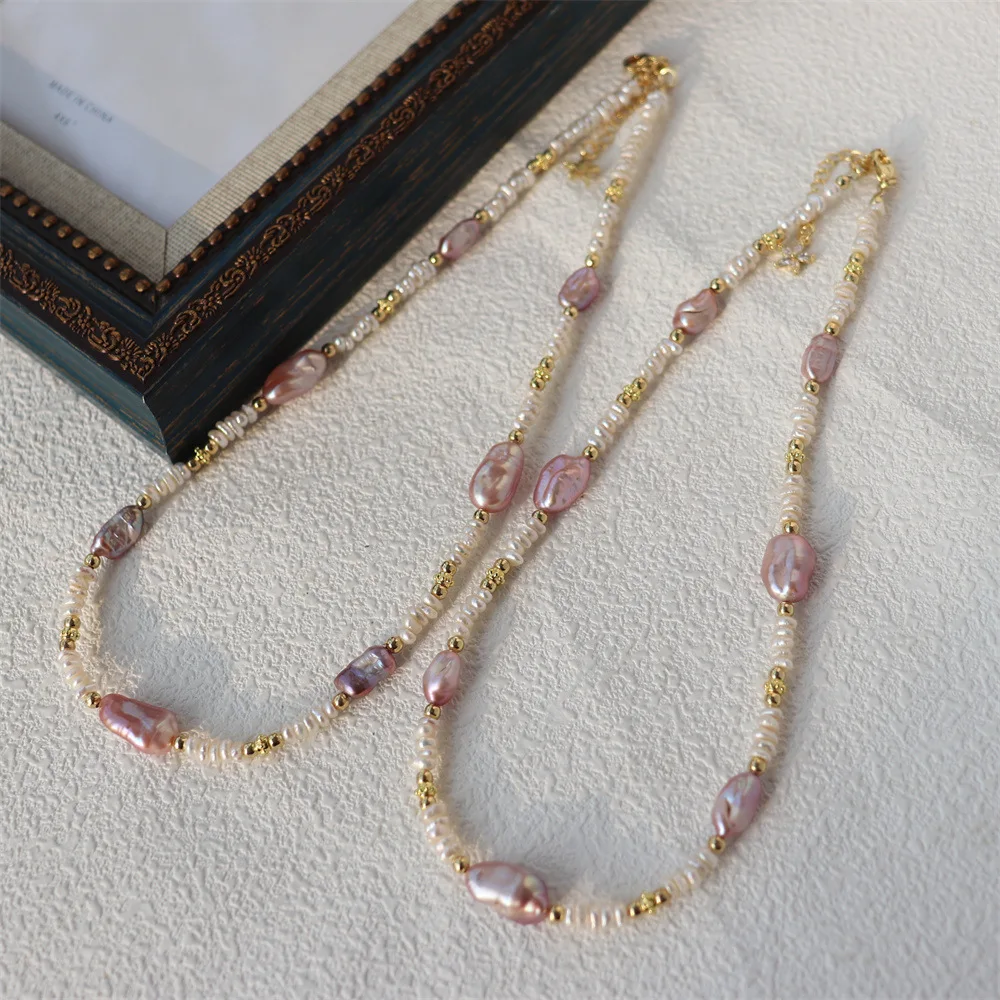 

Irregular Baroque light purple seedless freshwater pearl necklace light luxury niche design anniversary birthday gift necklace