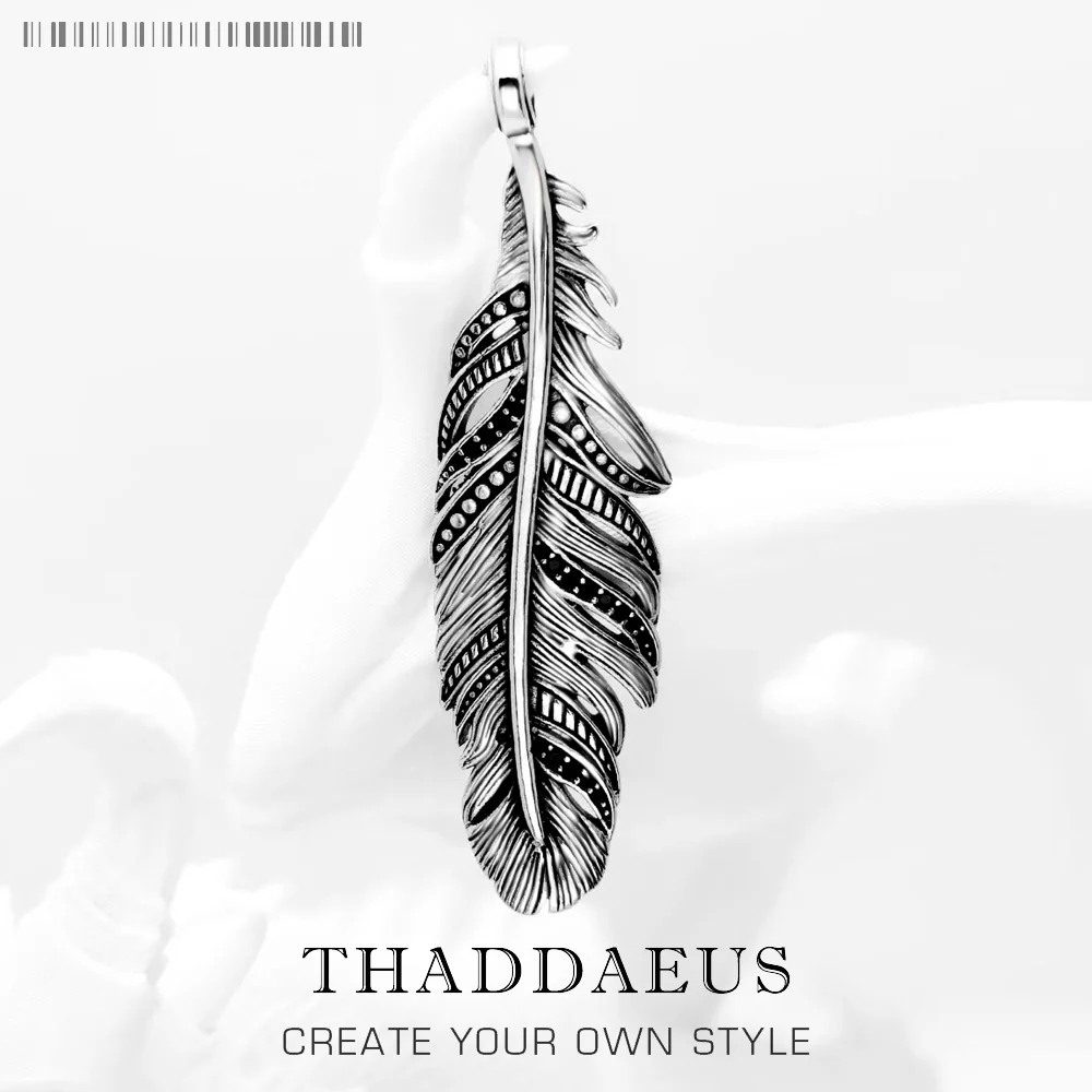 

Pendant Black Feather Brand New Fine Jewelry Europe 925 Sterling Silver Accessories Vintage Gift For Women Men