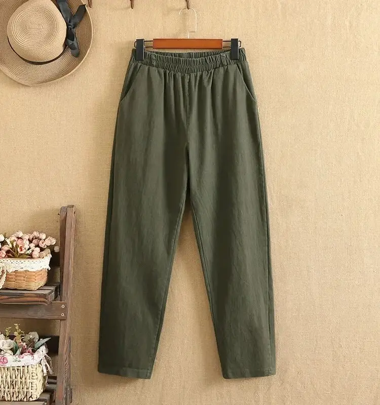 Pantalones de talla grande para mujer en primavera y otoño, cintura elástica, color sólido, pantalones casuales de gran elasticidad, talla grande para mujeres gordas