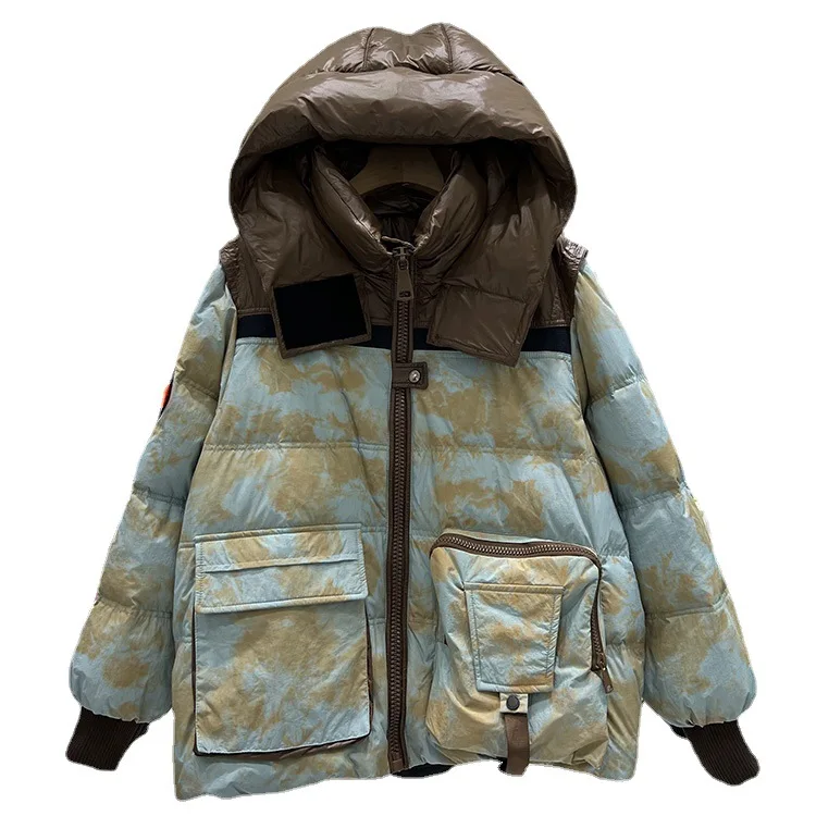 

Fashion Winter Women Down Coat Hooded Thickened Loose Korean Women Warm Short Coat Camo White Duck Down Snow Wear Overcoat